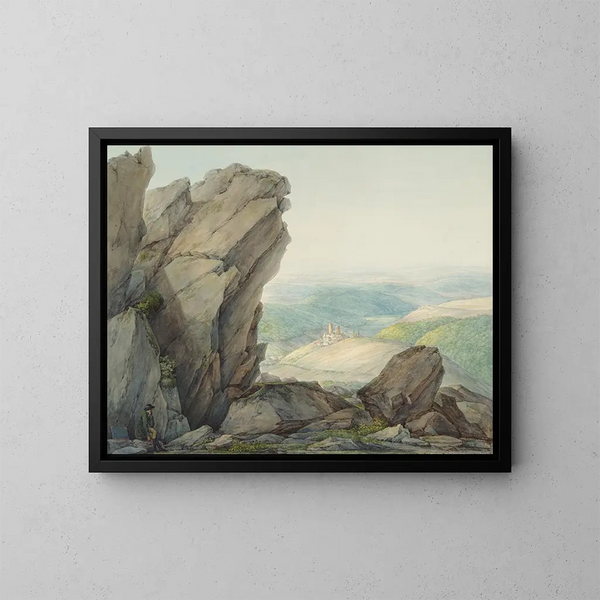 View from the Feldberg Taunus towards Reifenberg - Christian Georg Schütz the Elder — framed artwork on a wall