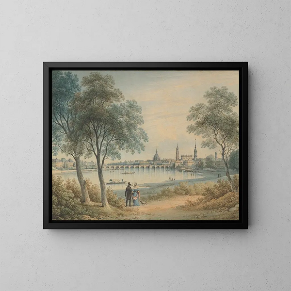 Uitzicht op Dresden vanaf het westen - Christian Gottlob Hammer — ingelijst kunstwerk aan de muur