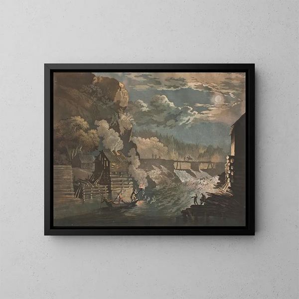 Schaaning Waterfall Painting in the Tisdedahlen Valley near Friderichshald - Christian Heinrich Grosch — framed artwork on a wall