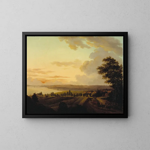 Landscape Painting of Sjælland at Twilight - Christian Heinrich Grosch — framed artwork on a wall
