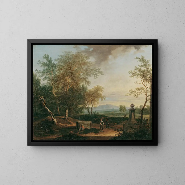 Landscape with Pedestal - Christian Hilfgott Brand — framed artwork on a wall