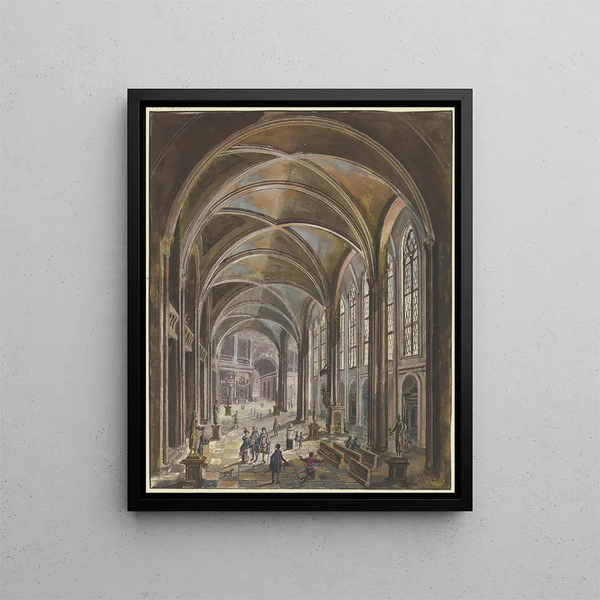 View of the interior of a church with Gothic windows and Baroque furniture - Christian Stöcklin — framed artwork on a wall