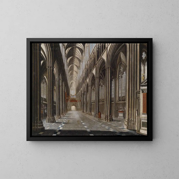 Interior Gothic Church Painting - Christian Stöcklin — framed artwork on a wall