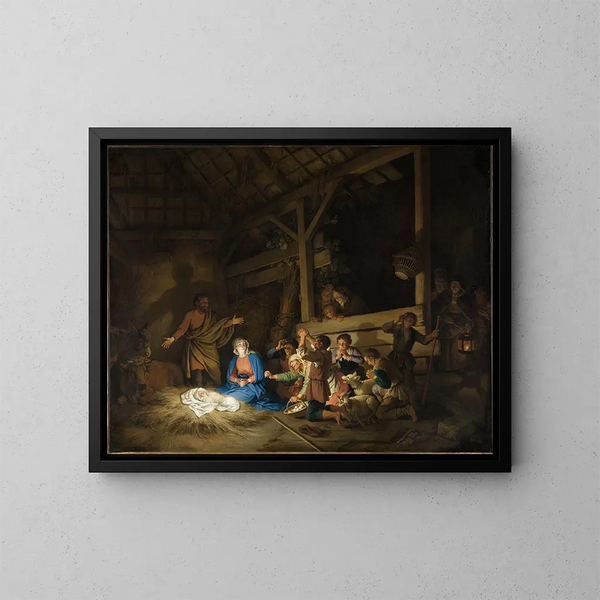 L'Adoration des bergers - Christian Wilhelm Ernst Dietrich — framed artwork on a wall