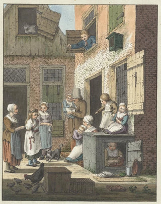 Christina Chalon - Groep mensen voor de deur van een woning.webp