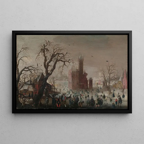 Christoffel van den Berghe - A Winter Landscape with Ice Skaters and an Imaginary Castle.webp