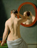 Een naakte vrouw die haar haar kamt voor een spiegel - Christoffer Wilhelm Eckersberg — weergave van het kunstwerk