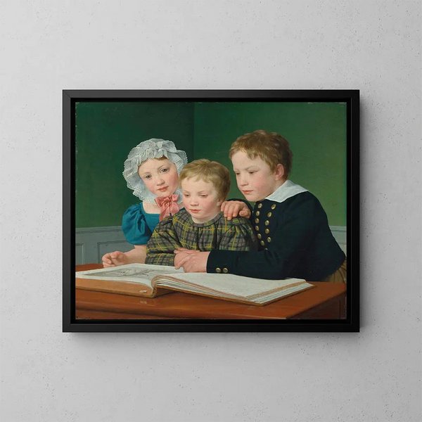 Portrait of the children of CF Holms: Adam, Vilhelm, Pauline, Frederikke, and Johan Chr Julius - Christoffer Wilhelm Eckersberg — framed artwork on a wall