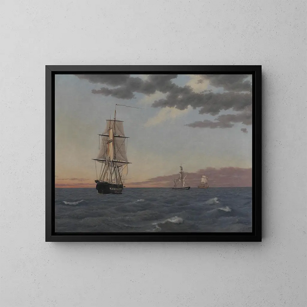 La Corvette Galathea bij de anker om hulp te sturen naar de brik Saint Jean - Christoffer Wilhelm Eckersberg — ingelijst kunstwerk aan de muur