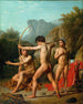 Drie Spartaanse jongens die oefenen met boogschieten - Christoffer Wilhelm Eckersberg — weergave van het kunstwerk