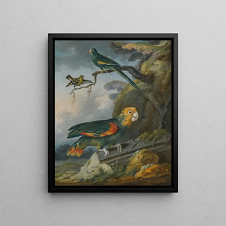 Christophe Huet - A Parrot A Perroquet And A Gold Finch At The Base Of A Tree.webp