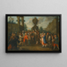 Straatscène met artiesten van de Commedia dell'arte verzameld rond een aap, een urne op de achtergrond - Cirkel van Marco Marcola — ingelijst kunstwerk aan de muur