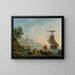Een mediterrane haven bij zonsondergang met vissers aan de waterkant, een vuurtoren en een oorlogsschip dat voor anker ligt in de baai - Claude-Joseph Vernet — ingelijst kunstwerk aan de muur