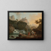 van een rotsachtig landschap met een visser en reizigers bij een rivier met een waterval en een aquaduct op de achtergrond - Claude-Joseph Vernet — ingelijst kunstwerk aan de muur