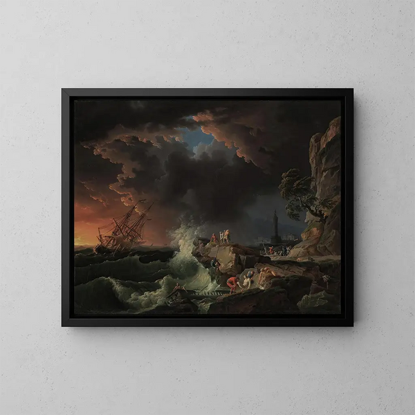 a shipwreck with figures disembarking - Claude-Joseph Vernet — framed artwork on a wall