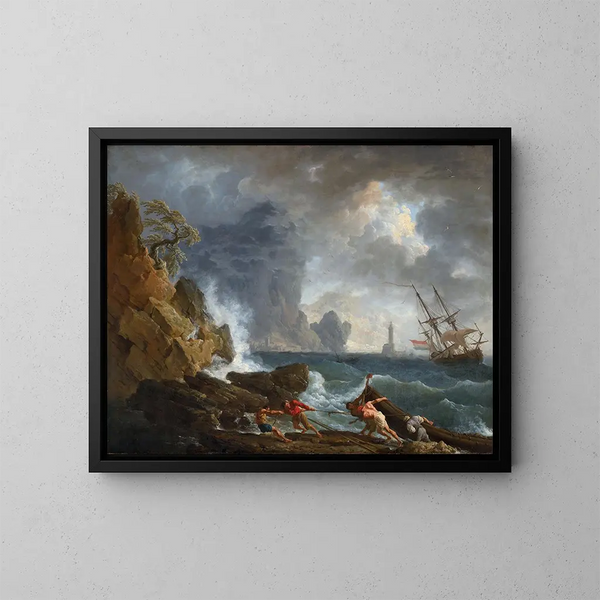 an Italian port in stormy weather - Claude-Joseph Vernet — framed artwork on a wall