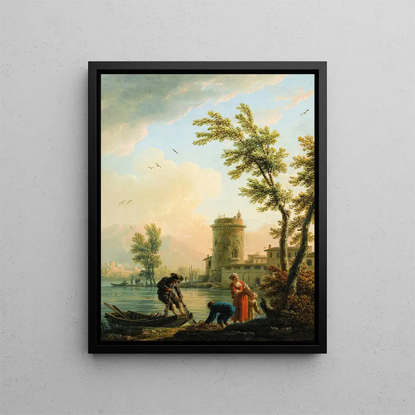 Fishermen at Sunrise - Claude-Joseph Vernet — framed artwork on a wall