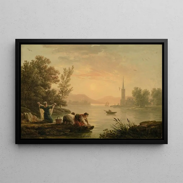 Lavandières près d'un lac - Claude-Joseph Vernet — ingelijst kunstwerk aan de muur