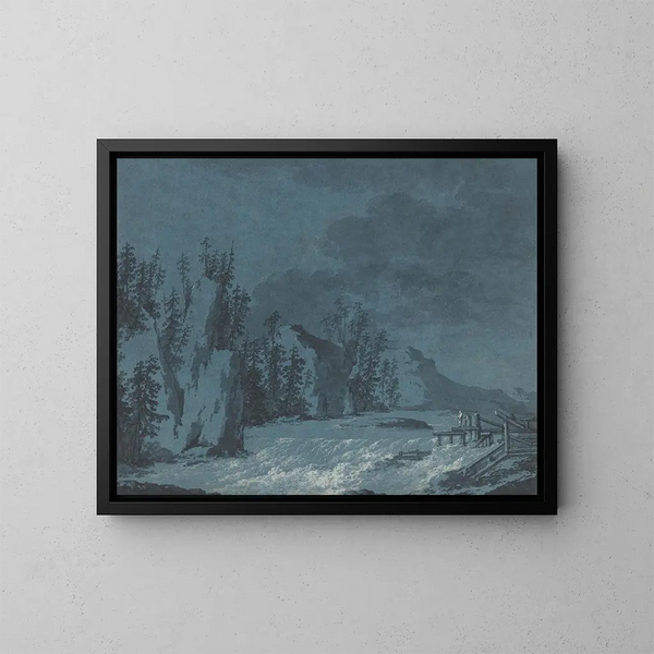 Rapid River near Forested Cliffs - Claude-Louis Châtelet — framed artwork on a wall