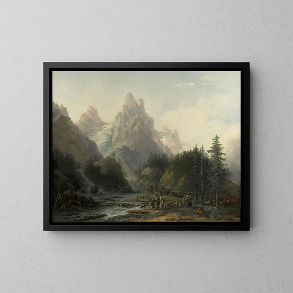 Vue du Wellhorn et du Wetterhorn prise de Rosenlaui vers Meiringen dans l'Oberland bernois - Claude-Louis Châtelet — framed artwork on a wall