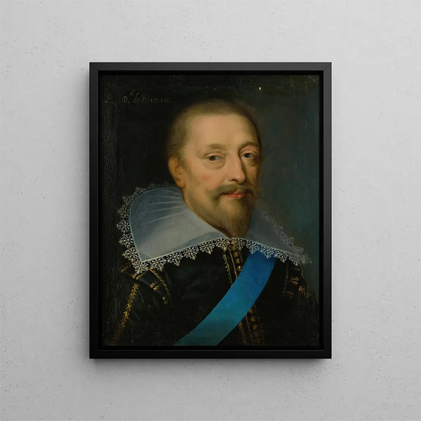 Portrait of a man with a blue belt - Claude Druet — framed artwork on a wall
