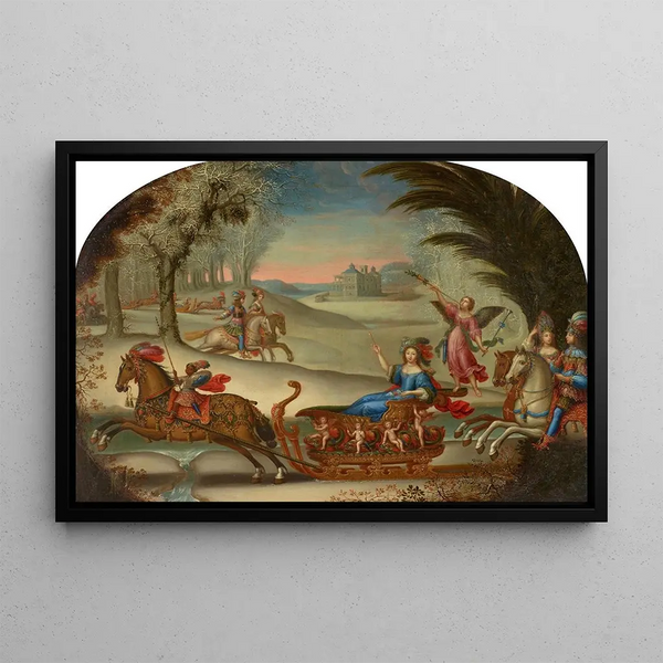 Wedding Sleigh Ride Painting by Marie de Bailleul - Claude Druet — framed artwork on a wall