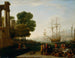 Een zeehaven bij zonsondergang - Claude Lorrain — weergave van het kunstwerk