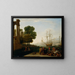 Een zeehaven bij zonsondergang - Claude Lorrain — ingelijst kunstwerk aan de muur