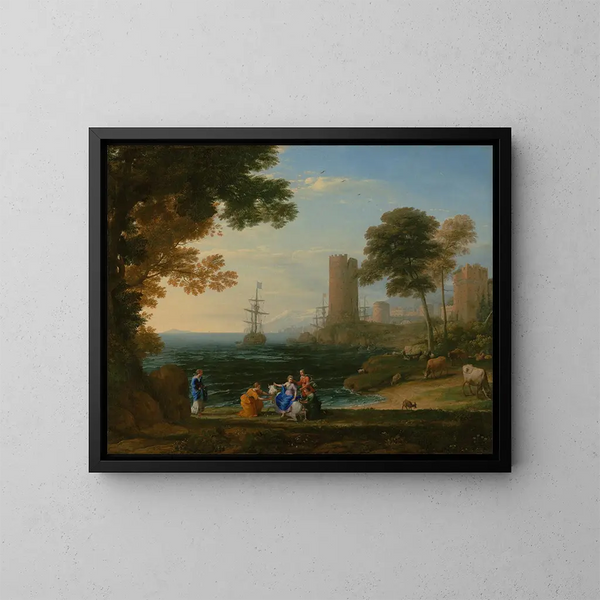 Coastal View with the Removal of Europe - Claude Lorrain — framed artwork on a wall