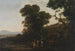 Landschapsschilderij met personages die een beek oversteken - Claude Lorrain — weergave van het kunstwerk