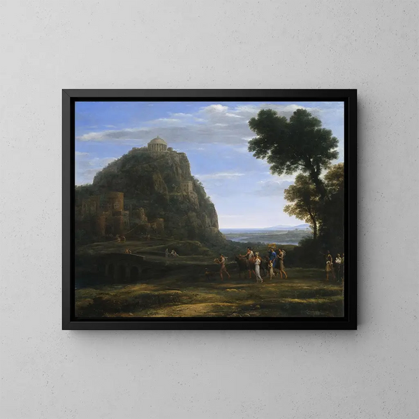 View of Delphi with a Procession - Claude Lorrain — framed artwork on a wall