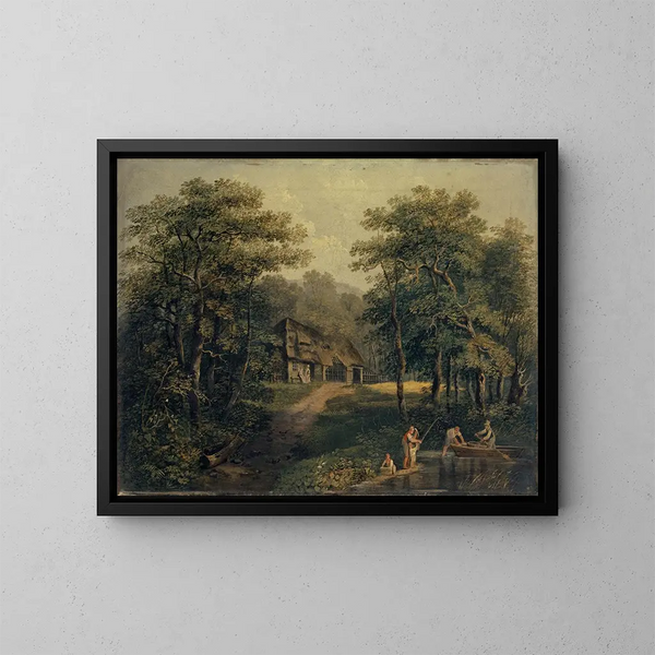 Ferme au bord de l'eau - Conrad Gessner — framed artwork on a wall
