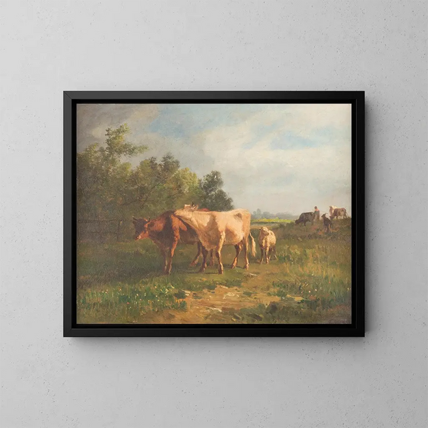 Livestock in the Meadow - Constant Troyon — framed artwork on a wall