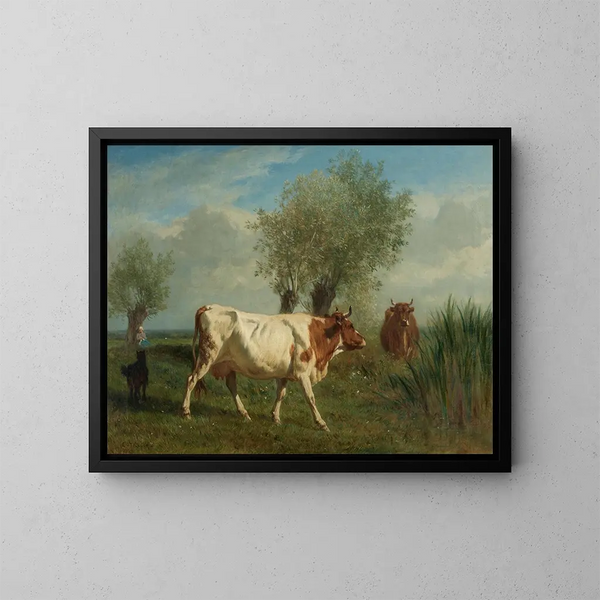 Two cows in a pasture - Constant Troyon — framed artwork on a wall