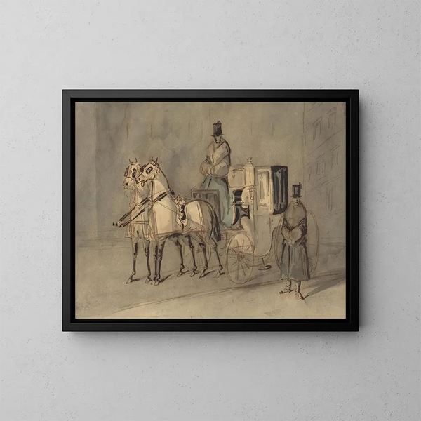 Carriage with coachman and valet in autumn - Constantin Guys — framed artwork on a wall