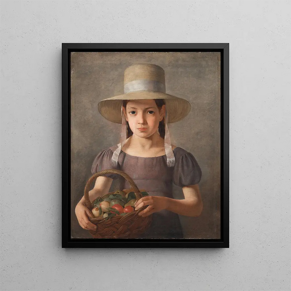 A girl with fruits in a basket - Constantin Hansen — framed artwork on a wall