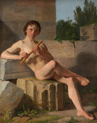 Constantin Hansen - A Male Model Playing Flute.webp