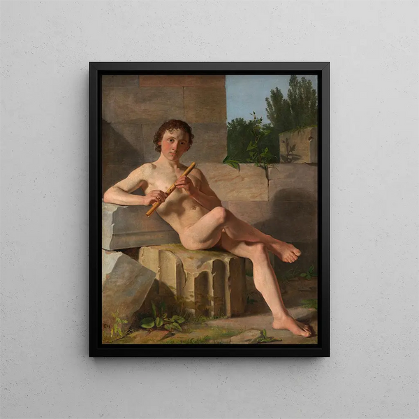 a mannequin playing the flute - Constantin Hansen — framed artwork on a wall