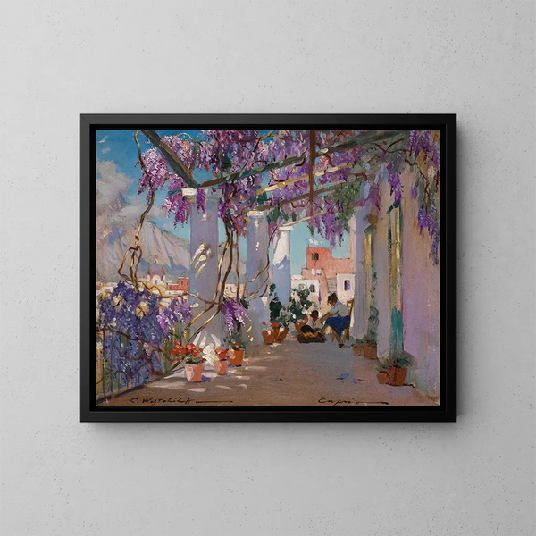 Veranda Painting in Capri - Constantin Westchiloff — framed artwork on a wall