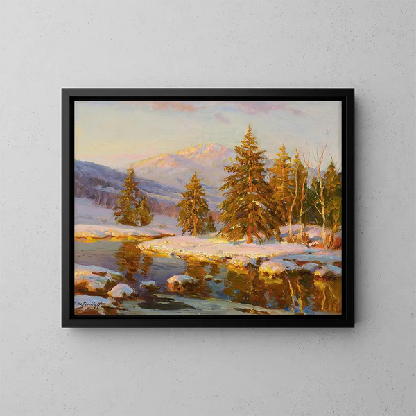 Winter Sunset Painting - Constantin Westchiloff — framed artwork on a wall
