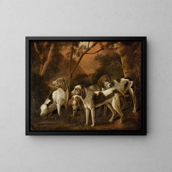 Hounds - Continental School — framed artwork on a wall