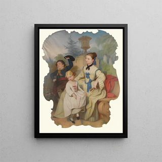 Continental School - Girl With A Fan And Two Children In Elegant Dress.webp