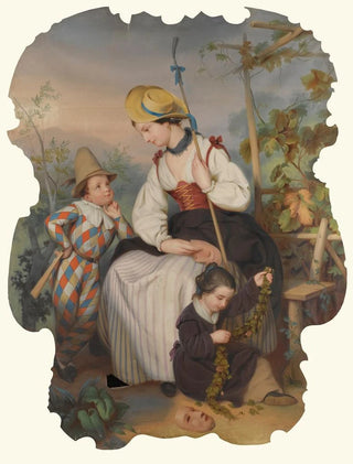 Continental School - Girl With Two Children The Boy Dressed As A Harlequin.webp