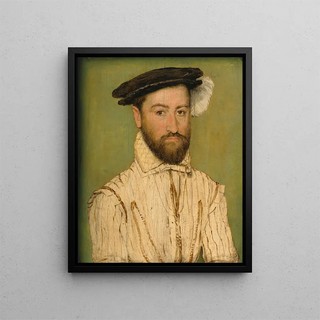 Corneille de Lyon - Portrait Of A Bearded Gentleman In A Black Beret With White Plumage.webp