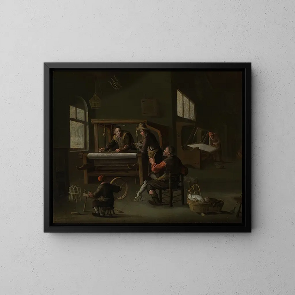 Interior of a weaver's workshop - Cornelis Beelt — framed artwork on a wall