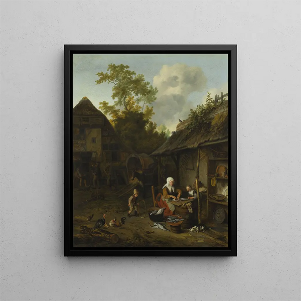 Fish Scratching Painting - Cornelis Dusart — framed artwork on a wall