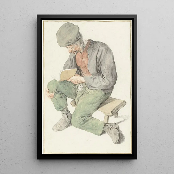Reproduction of the painting of a seated man reading to the left - Cornelis Dusart