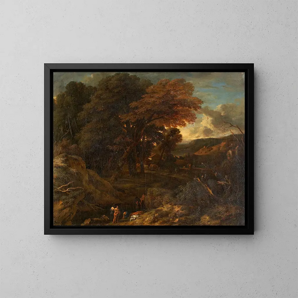 Landscape of the South with Bathers - Cornelis Huysmans — framed artwork on a wall
