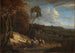 van het Bosrand schilderij met uitzicht op een vlakte en figuranten van reizigers en boeren - Cornelis Huysmans — weergave van het kunstwerk