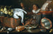 Binnenkeukenschilderij met een drinker, koperen en tinnen voorwerpen, wild en fruit - Cornelis Jacobsz Delff — weergave van het kunstwerk